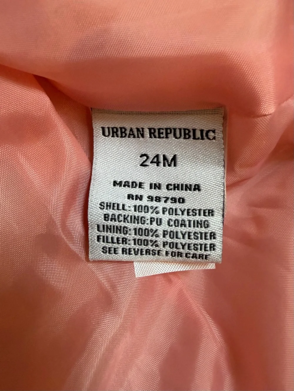 NWT Urban Republic Quilted Barn Coat in Rose, Size 24 M, MSRP $70